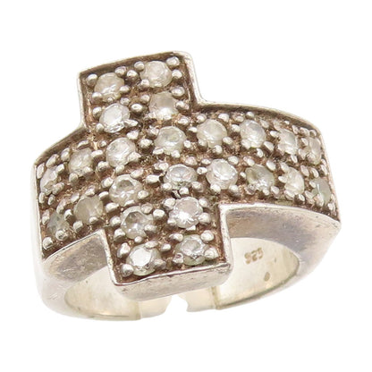 925 Sterling Silver Vintage Ring Round CZ Religious Cross Band  Sz 9.5  RG34336
