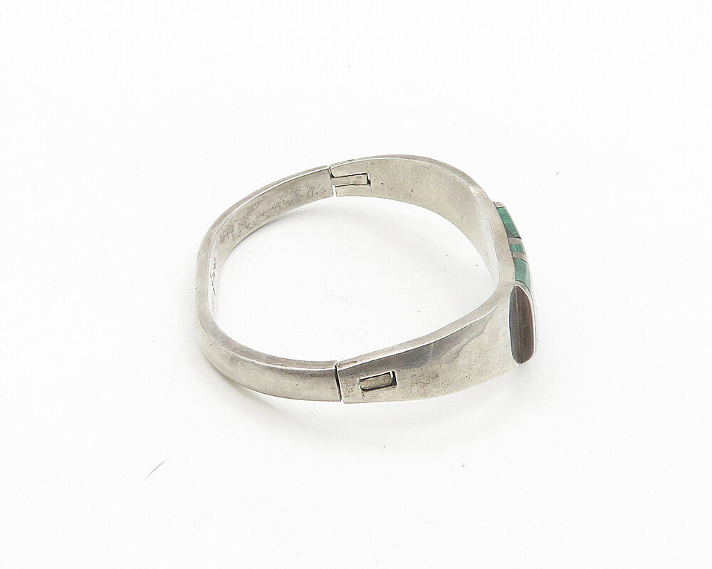SHEILA MEXICO 925 Silver  Vintage Malachite Shiny Bangle Bracelet  BT7530