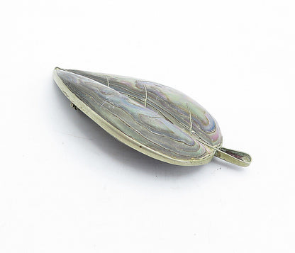 MEXICO 925 Sterling Silver  Vintage Abalone Single Leaf Brooch Pin  BP1681