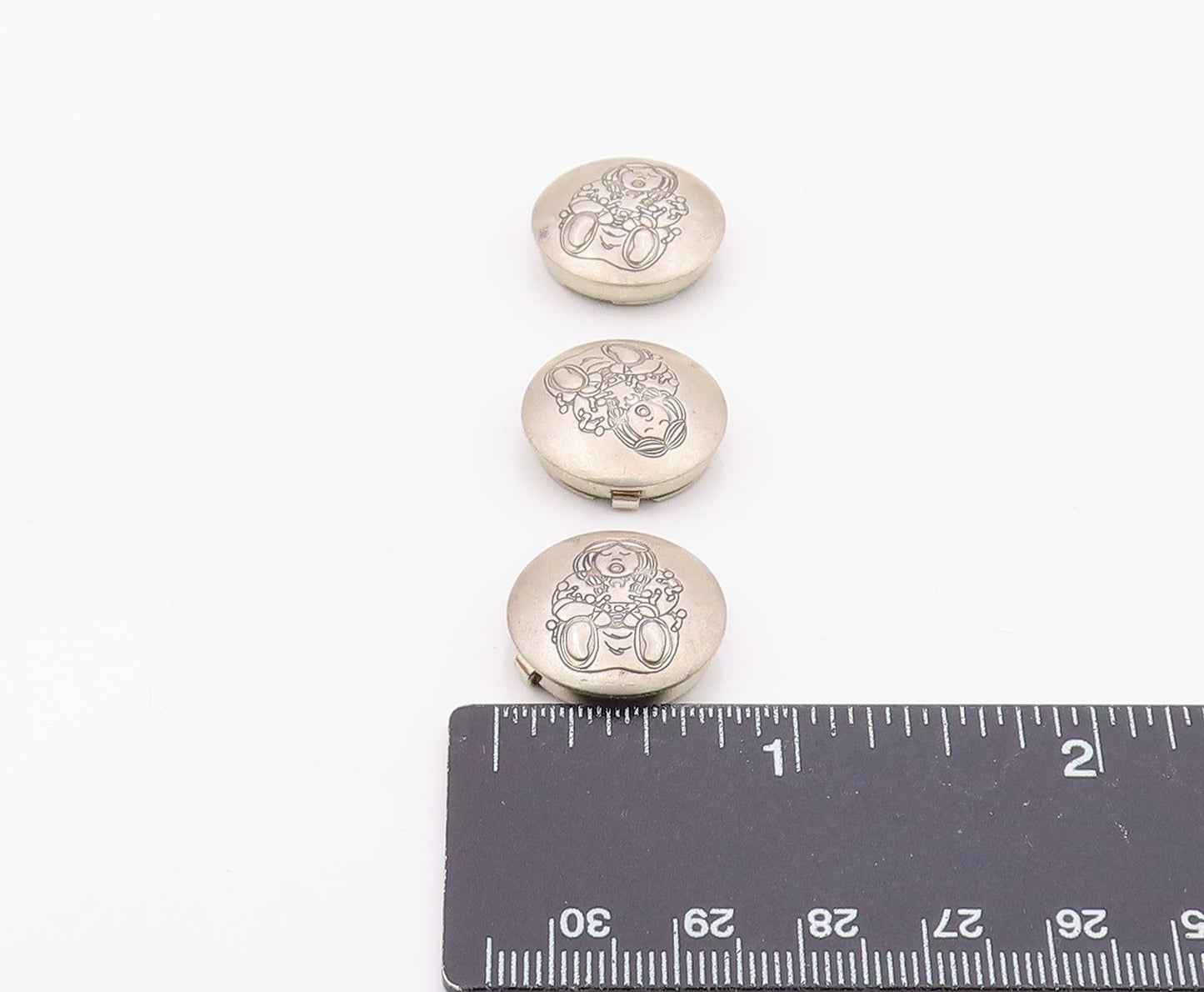 925 Sterling Silver  Vintage Girl With Dolls 3 Pcs Button Covers  TR2900