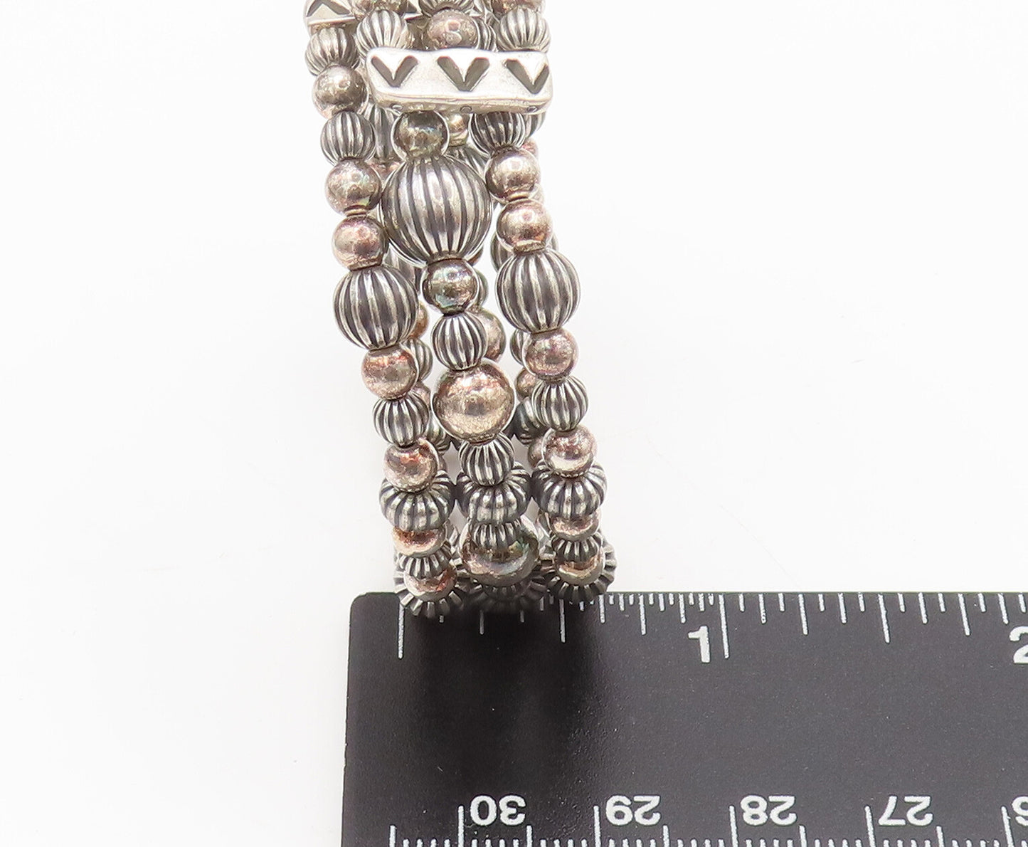 CAROLYN POLLACK 925 Silver  Vintage Beaded 3 Layer Adjustable Bracelet BT10103