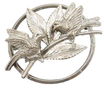 CARL ART 925 Silver  Vintage Perched Love Birds Floral Motif Brooch Pin BP5290