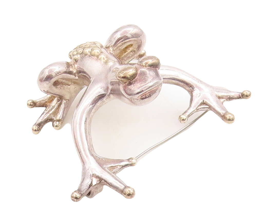 925 Sterling Silver Vintage Brooch Pin Solid Cutout Large Dotted Frog  BP11339