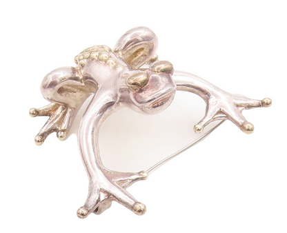 925 Sterling Silver Vintage Brooch Pin Solid Cutout Large Dotted Frog  BP11339