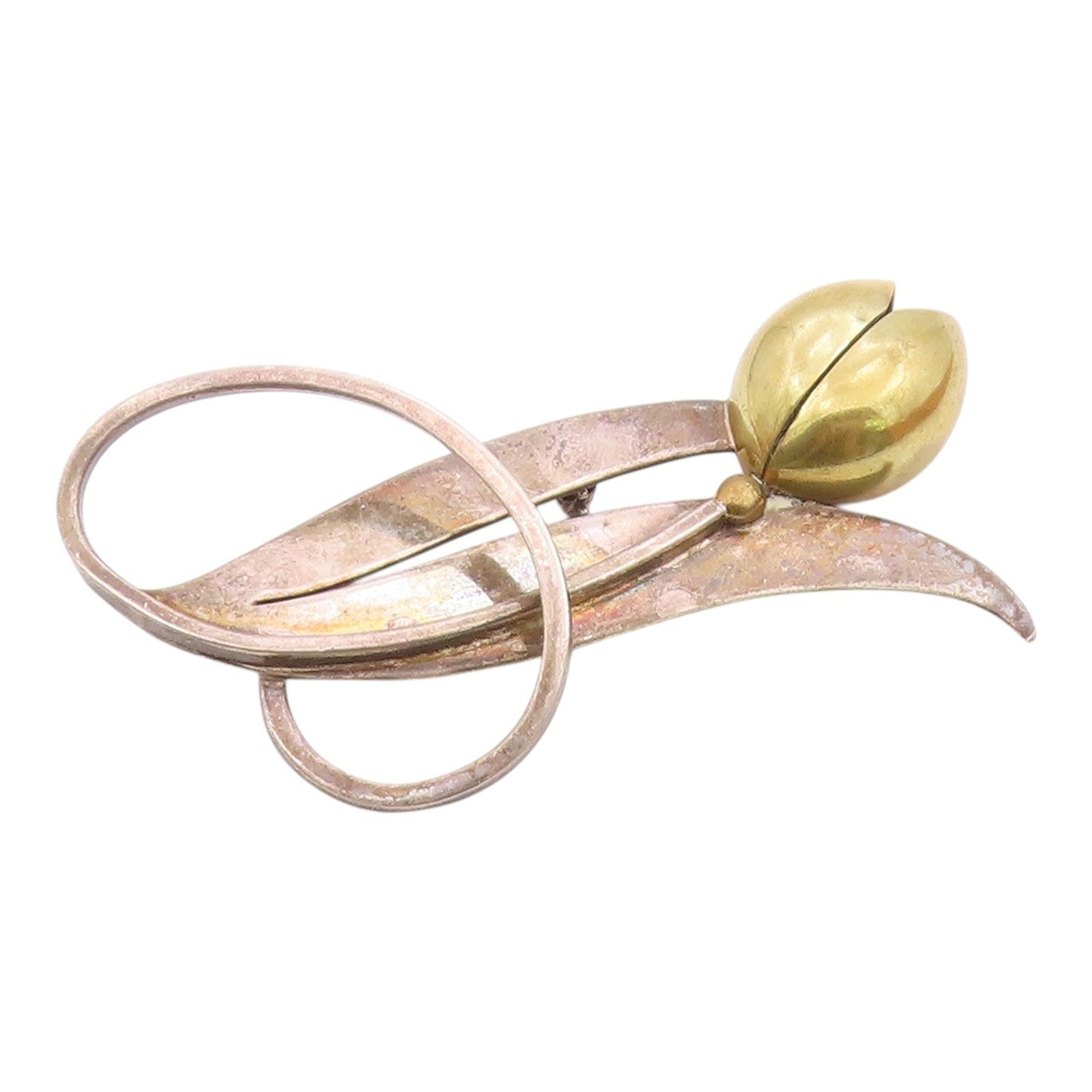 MEXICO 925 Sterling Silver  Vintage Two Tone Flower Motif Brooch Pin  BP6735