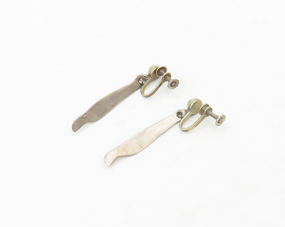 925 Sterling Silver  Vintage Smooth Dark Tone Non Pierce Drop Earrings  EG9554