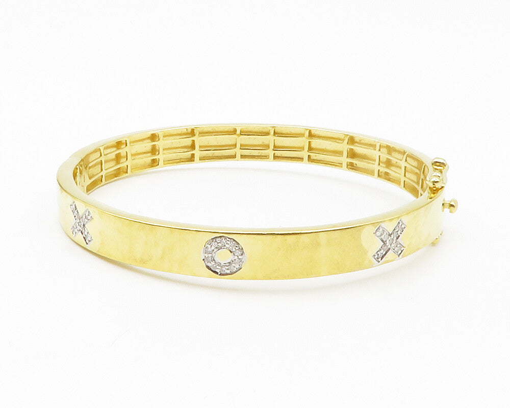 925 Sterling Silver Genuine Diamonds Gold Plated Bangle Bracelet  BT5250