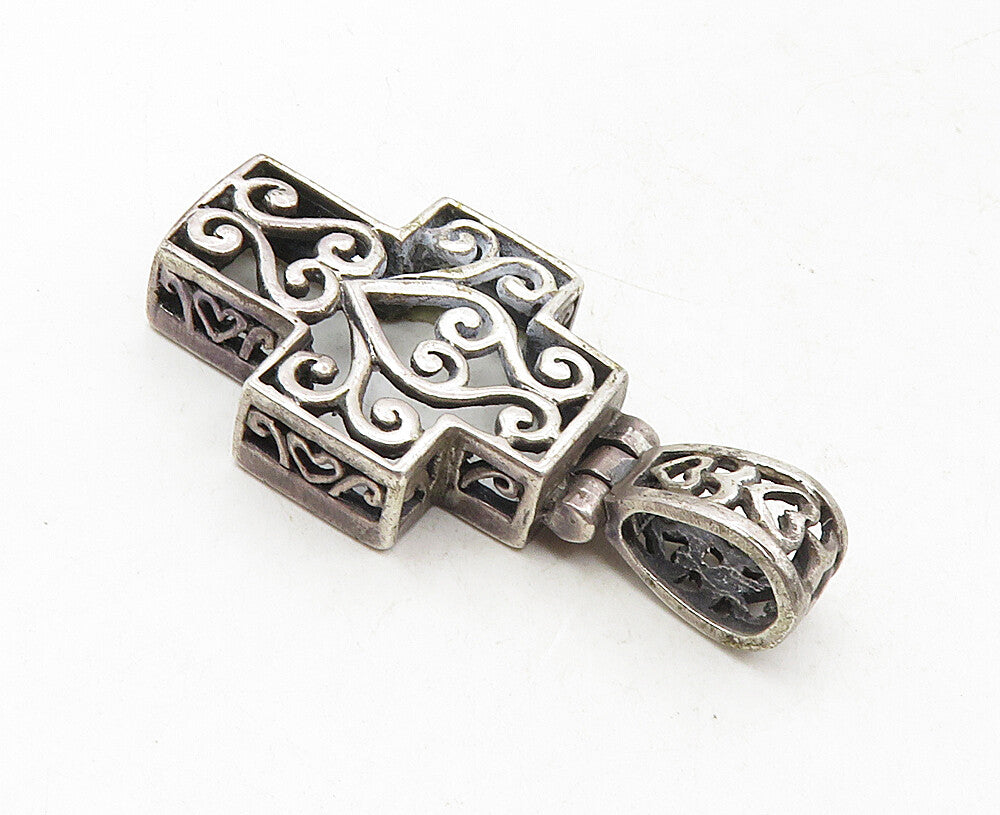 925 Sterling Silver  Vintage Dark Tone Swirl Religious Cross Pendant  PT7057