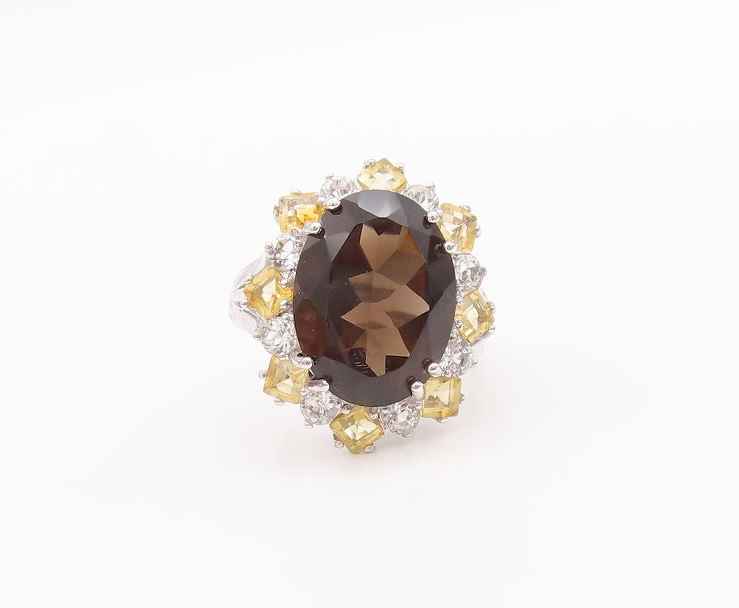 925 Sterling Silver Vintage Ring Smoky Quartz Citrine & Sapphire  Sz 7  RG29587