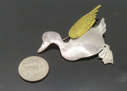 MEXICO 925 Sterling Silver  Vintage Two Tone Duck Motif Brooch Pin  BP8252