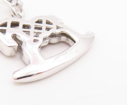 925 Sterling Silver Vintage Pendant Topaz Enameled Rocking Horse Chair  PT24270