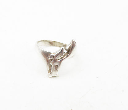 925 Sterling Silver  Vintage Shiny Double Dolphin Motif Band Ring Sz 7  RG8902