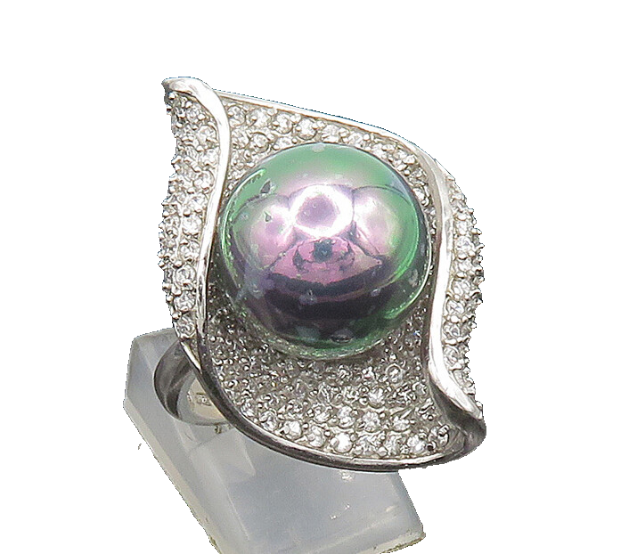 925 Sterling Silver Vintage Wrapped Pearl & Topaz Ring Sz 6 RG24497