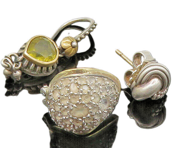LAGOS HARDY BIXBY 925 Silver & 14K GOLD  Vintage 3 Pcs Single Earrings EG11243