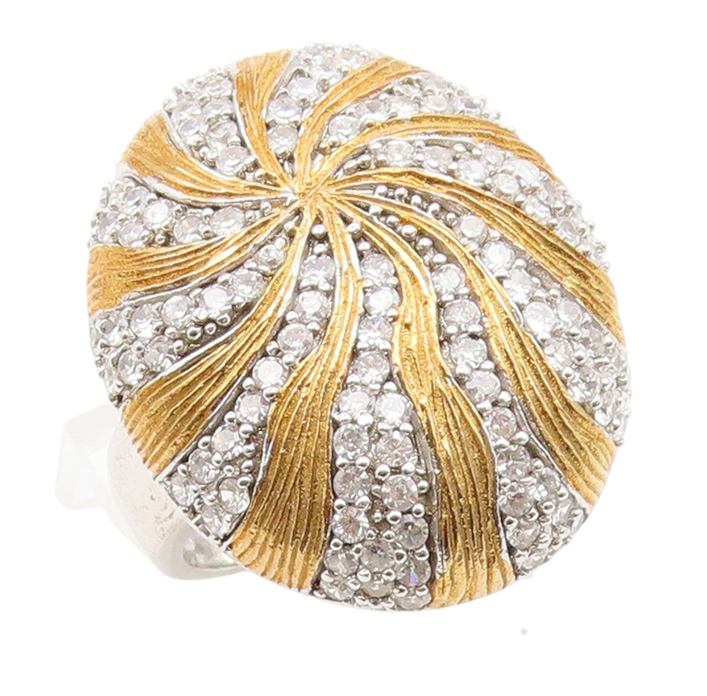 925 Sterling Silver Vintage Ring CZ Two Tone Sunburst Dome Band  Sz 8.5  RG35249
