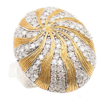 925 Sterling Silver Vintage Ring CZ Two Tone Sunburst Dome Band  Sz 8.5  RG35249