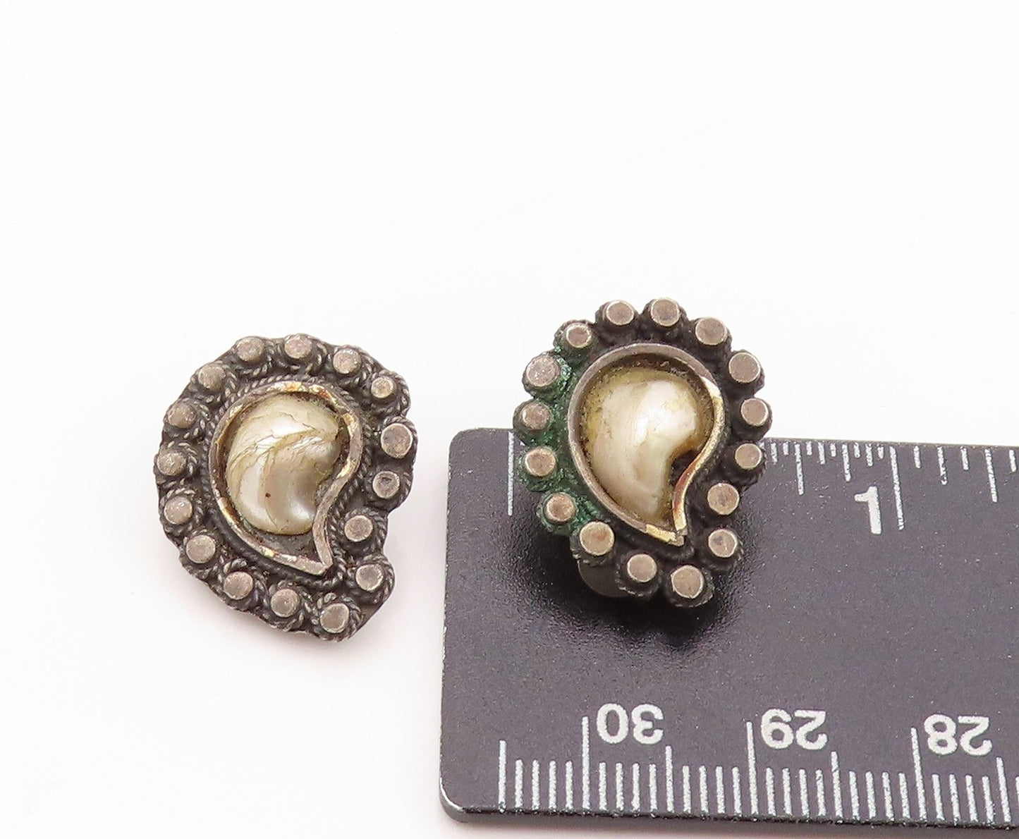 925 Sterling Silver Vintage Earrings Antique Pearl Tear Drop Shape  EG13544