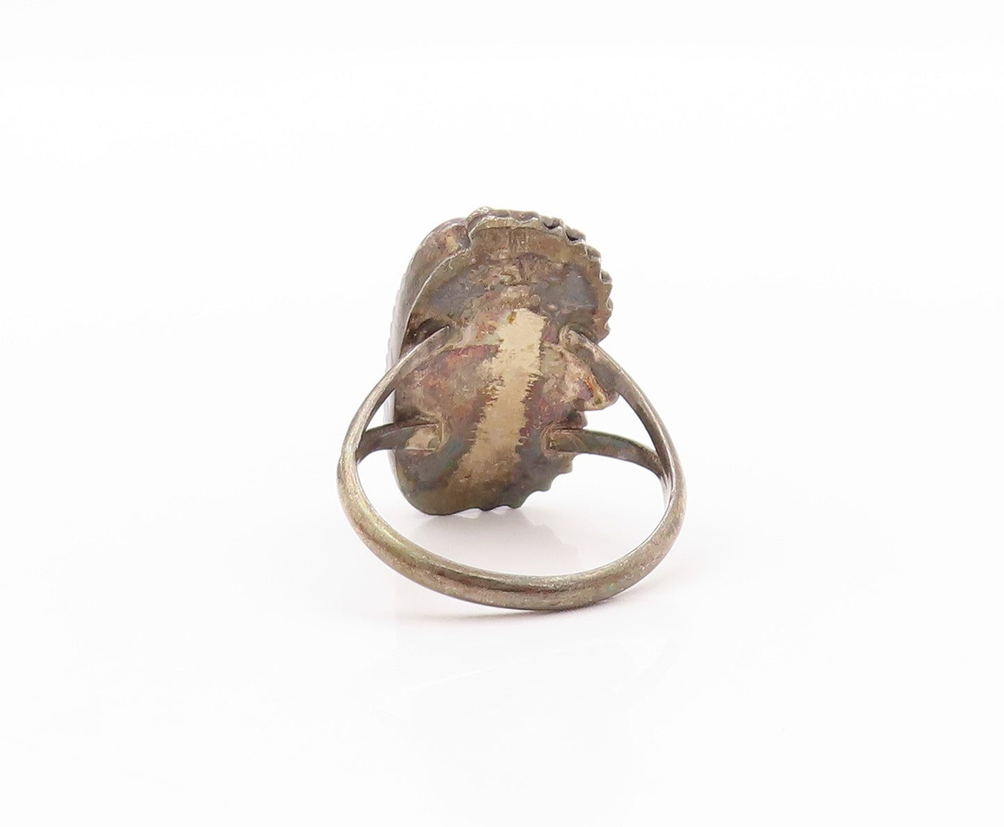 925 Sterling Silver Vintage Ring NAVAJO Wampum Shell & Leaves  SZ 5  RG32324