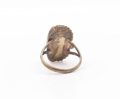 925 Sterling Silver Vintage Ring NAVAJO Wampum Shell & Leaves  SZ 5  RG32324