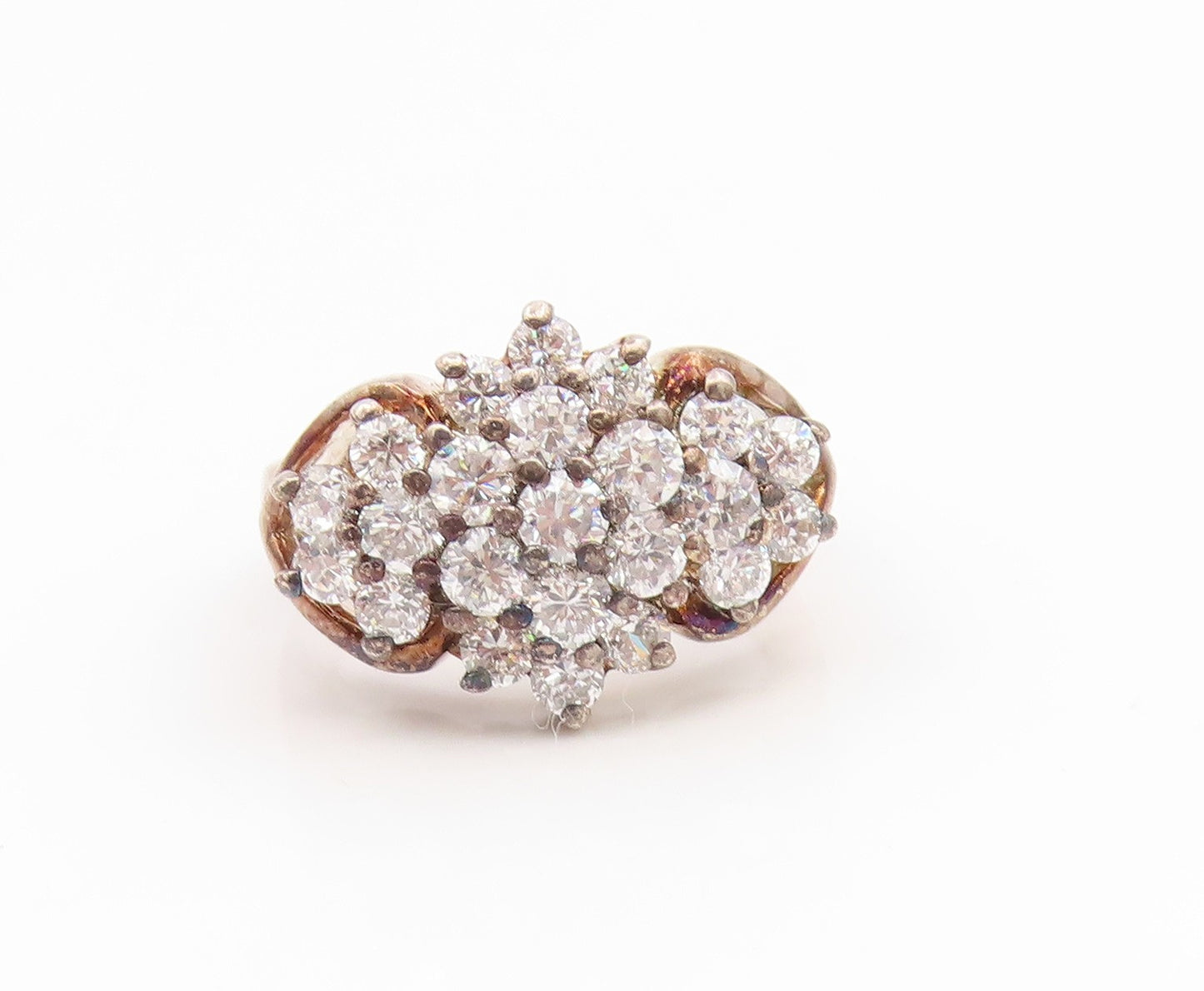 925 Sterling Silver Vintage Ring Sparkling CZ Floral Cluster Band  Sz 7  RG35233