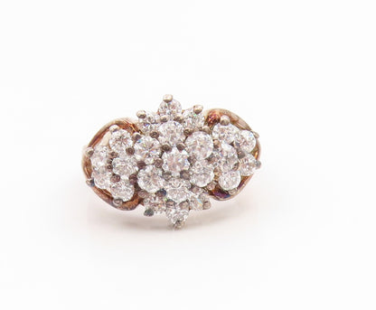 925 Sterling Silver Vintage Ring Sparkling CZ Floral Cluster Band  Sz 7  RG35233