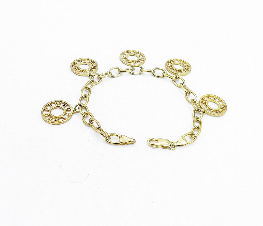 925 Sterling Silver  Shiny Gold Plated Peace Charmed Chain Bracelet  BT3100