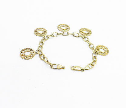 925 Sterling Silver  Shiny Gold Plated Peace Charmed Chain Bracelet  BT3100