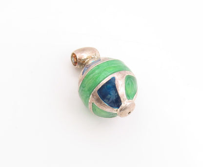 925 Sterling Silver Vintage Pendant Enameled Geometric Sphere Design  PT25120