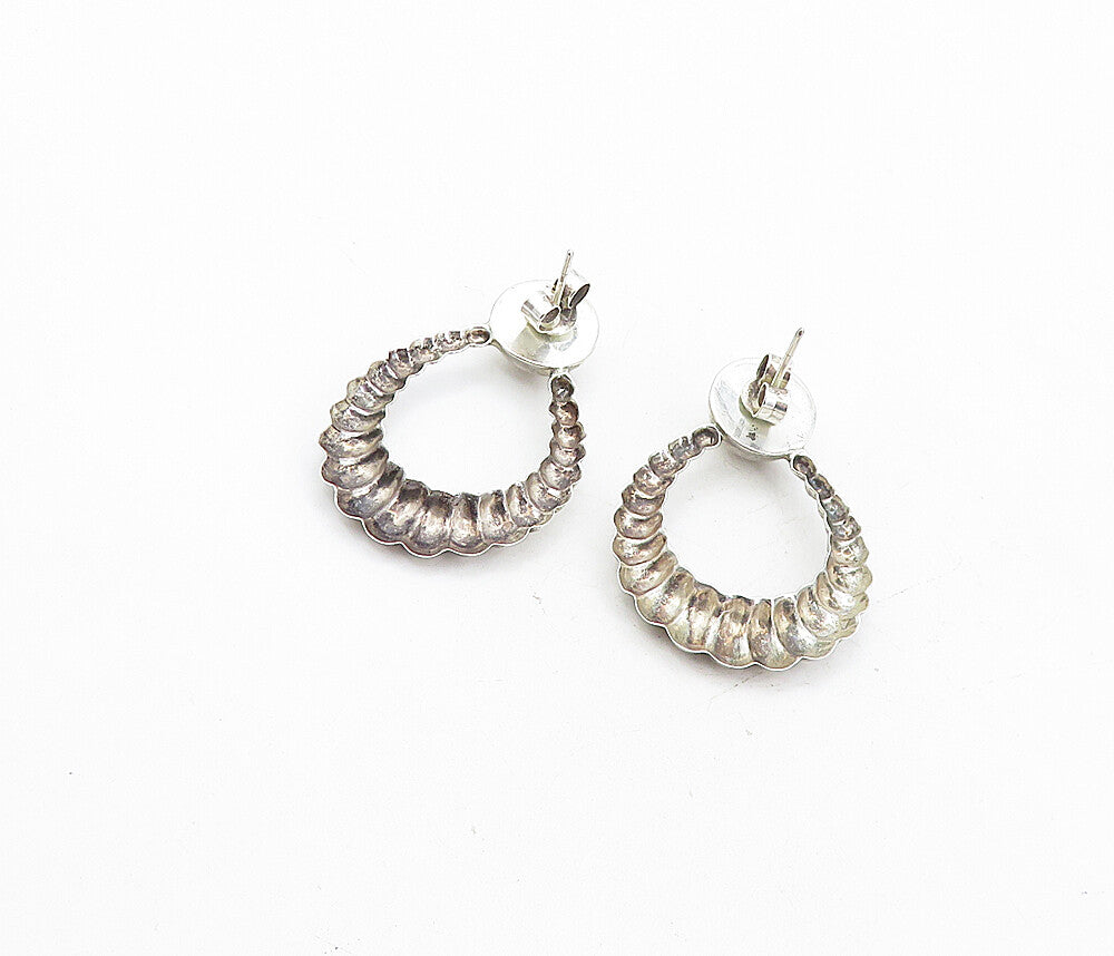 925 Sterling Silver  Vintage Shiny Fluted Dome Design Drop Earrings  EG4198