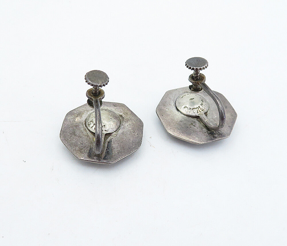 SIAM 925 Silver  Vintage Enamel Niello Dancer Non Pierce Earrings  EG2811