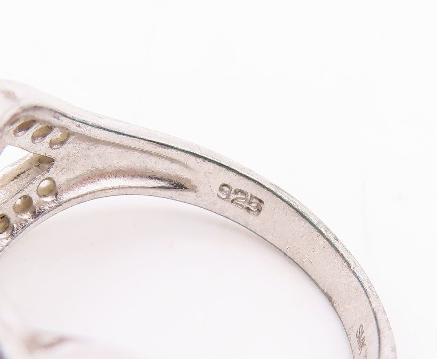 925 Sterling Silver Vintage Ring Square & Loop Cutout 2 Tone Topaz Sz 6  RG29280