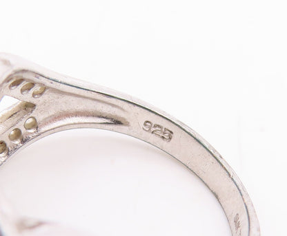 925 Sterling Silver Vintage Ring Square & Loop Cutout 2 Tone Topaz Sz 6  RG29280