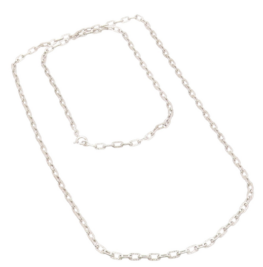 925 Sterling Silver Vintage Necklace Minimalist Hollow Over Link Chain  NE4690