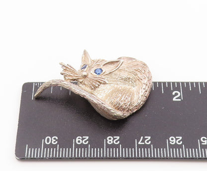 925 Sterling Silver Vintage Pendant Sapphire Eyed Sculpted Feline Charm  PT26598