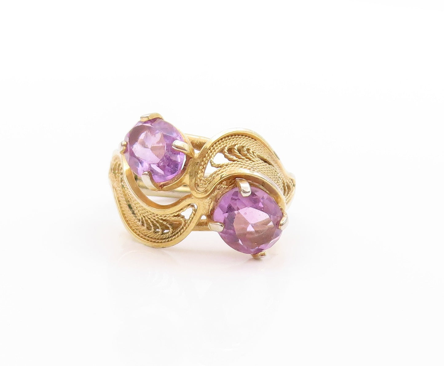925 Sterling Silver Vintage Ring Gold Plated Amethyst Wire Work  Sz 6.5  RG32767