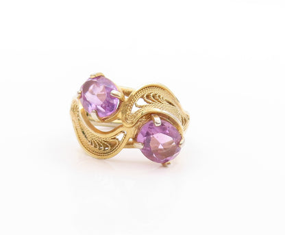925 Sterling Silver Vintage Ring Gold Plated Amethyst Wire Work  Sz 6.5  RG32767