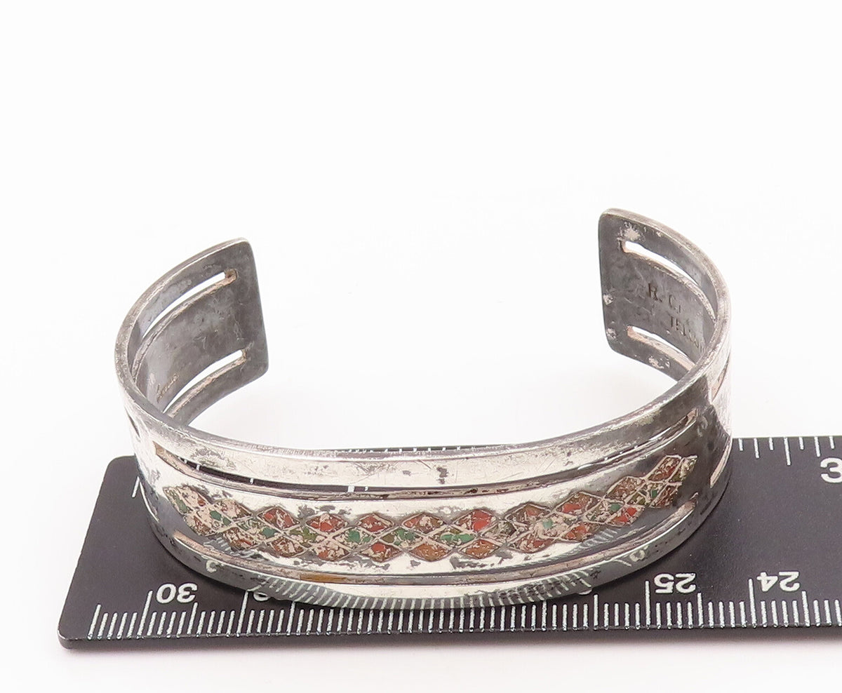925 Sterling Silver Vintage Bracelet CRITCHELL NAVAJO Crushed Turquoise  BT10521