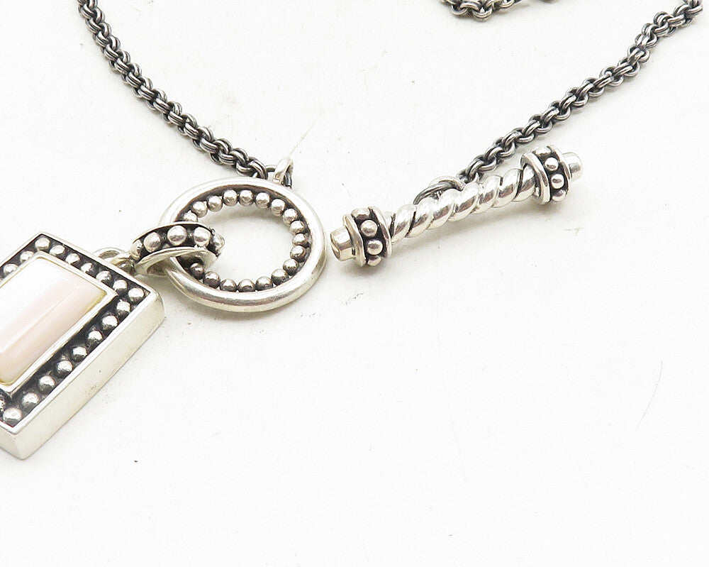 925 Sterling Silver  Vintage Pink Mother Of Pearl Twist Chain Necklace  NE1929