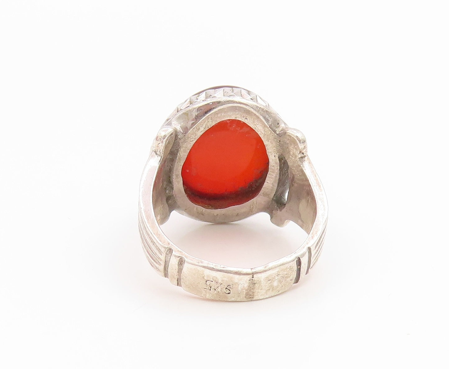 925 Sterling Silver Vintage Ring Oval Carnelian Statement Band  Sz 8.5  RG36148