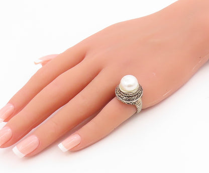 925 Sterling Silver Vintage Ring Classic Pearl Statement Band  Sz 6  RG35859