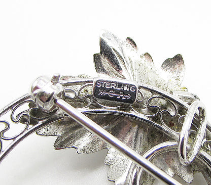 CARL ART 925 Silver  Vintage Blue & White Topaz Floral Leaf Brooch Pin  BP1051