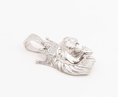 925 Sterling Silver Vintage Pendant CZ Crowned Roaring Lion King Charm  PT25737