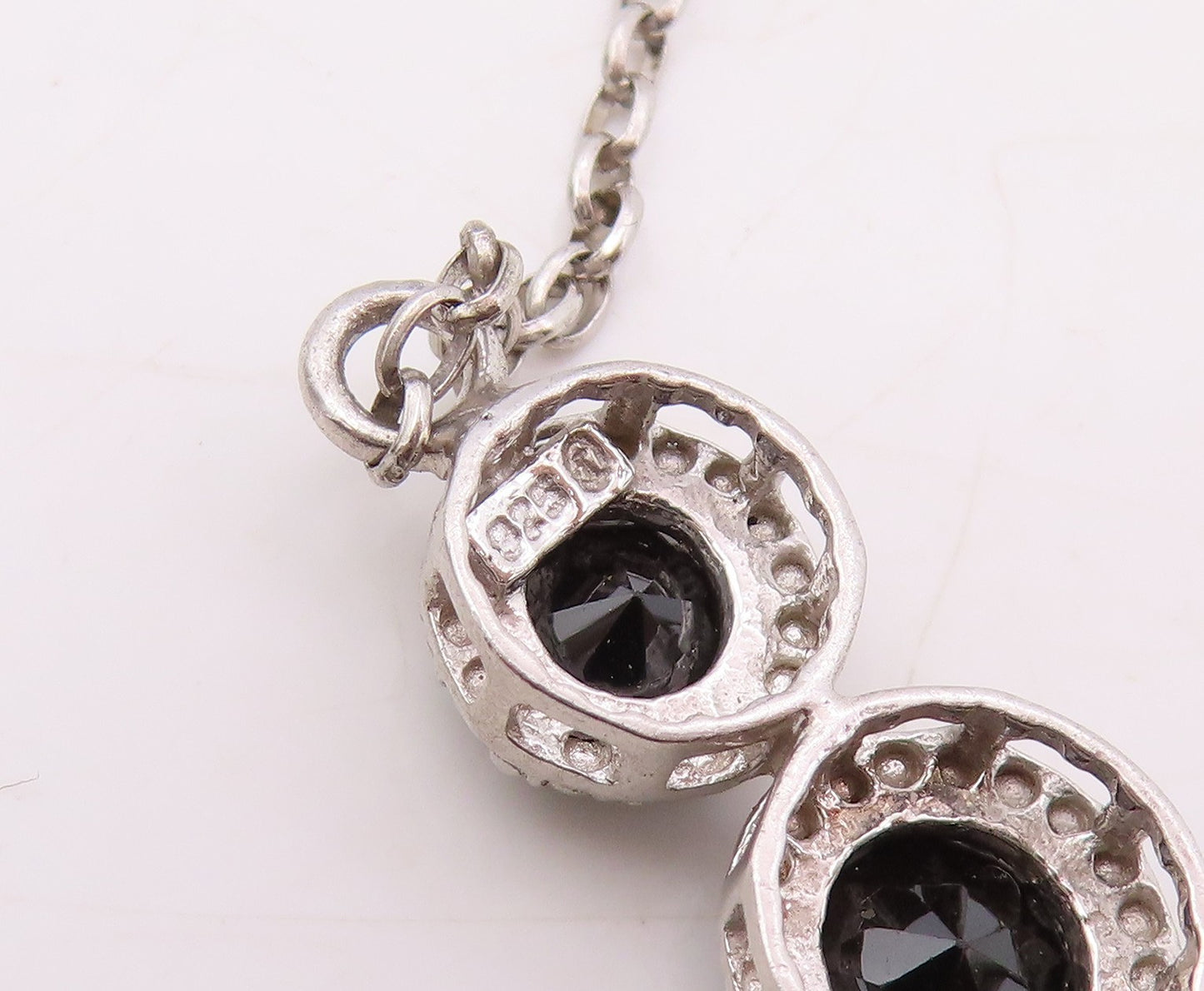 925 Sterling Silver Vintage Necklace Classic Faceted Black Spinel Chain  NE4770