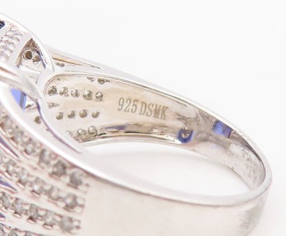 925 Sterling Silver Vintage Ring Rectangle Sapphire Cutout CZ Band Sz 7  RG30556