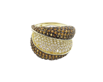 925 Sterling Silver  Cubic Zirconia & Citrine Encrusted Band Ring Sz 8 RG17231