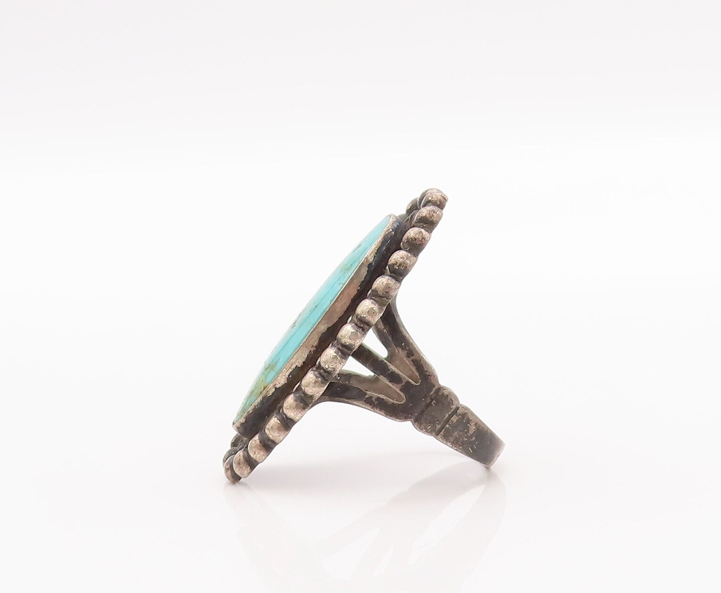 925 Sterling Silver Vintage Ring Southwestern Carved Turquoise Sz 5.5 RG28281