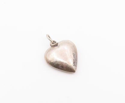 925 Sterling Silver  Vintage Carved Swirls & Leaf Love Heart Pendant  PT21348