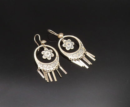 EAST EUROPE 925 Silver  Vintage Open Circle Floral Dangle Earrings  EG11943