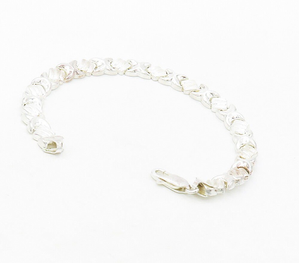 925 Sterling Silver  Shiny XO Hugs & Kisses Hinge Chain Bracelet  BT6562