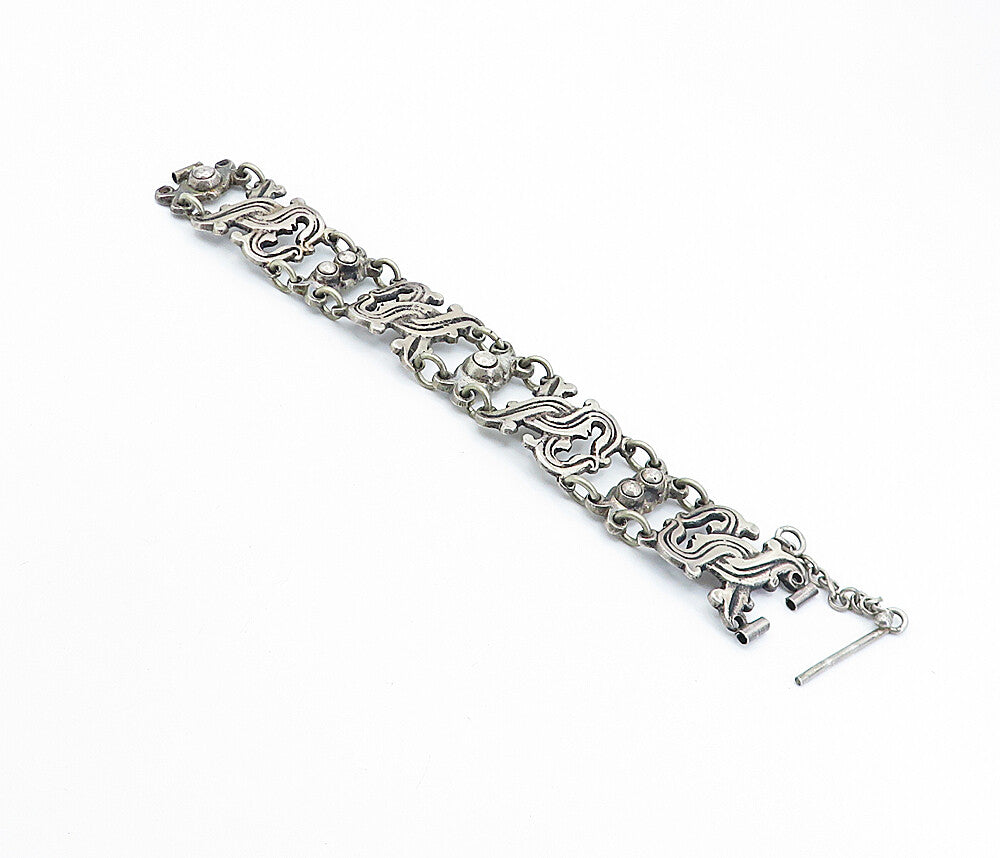 TAXCO MEXICO 925 Silver  Vintage Antique Rustic Swirl Chain Bracelet  BT2931